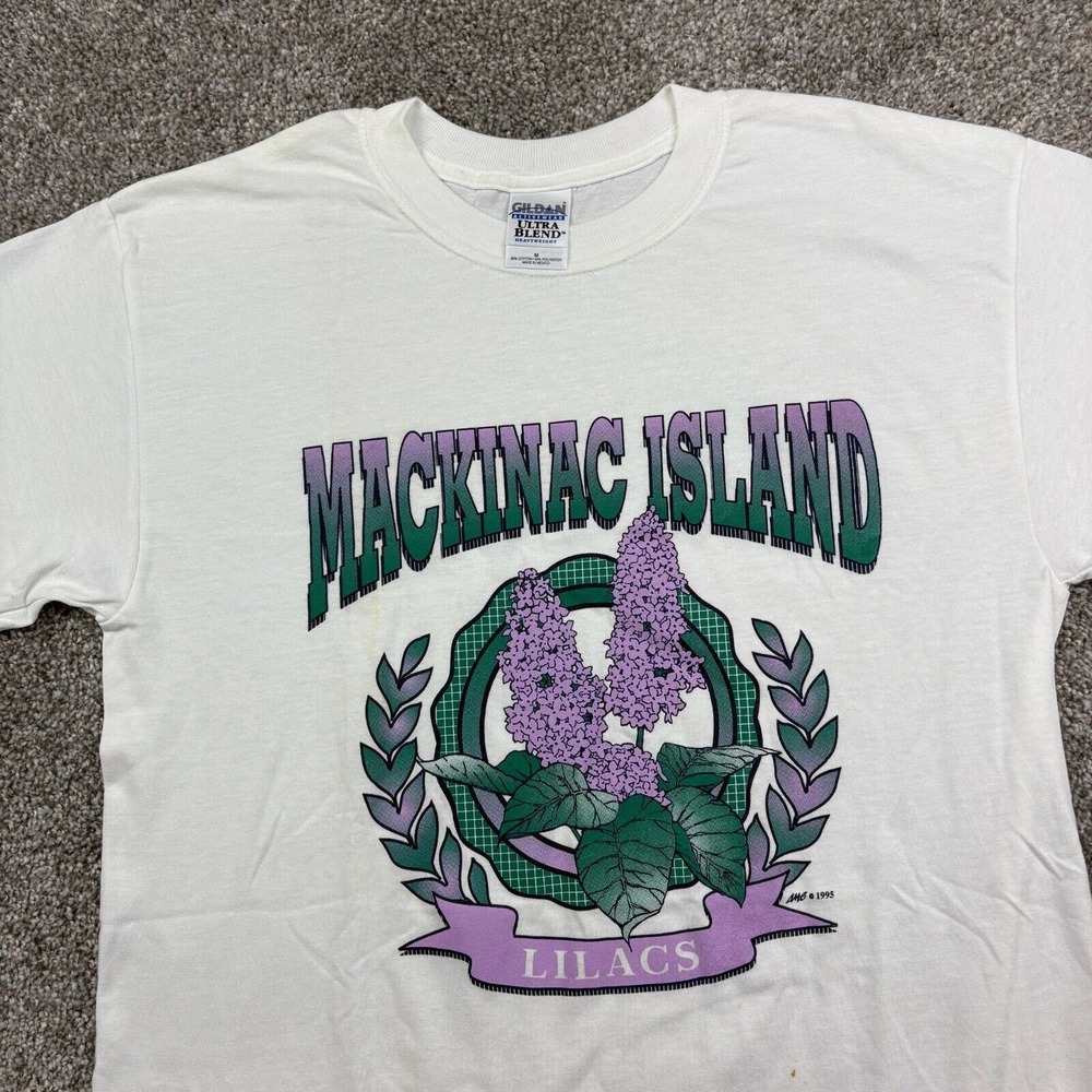 Vintage Mackinac Island Lilacs Shirt Mens M White Spring Flowers Purple Floral - Picture 2 of 5